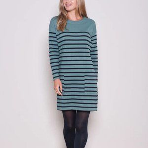 NWT BRAKEBURN Organic Cotton Tunic Stripe Dress Long Sleeve Blue Green